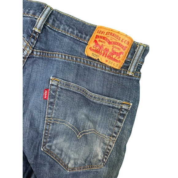 Levi Strauss & Co 505 W34 L32 Mens Regular Fit Straight Leg Blue Denim Jeans - Picture 3 of 4